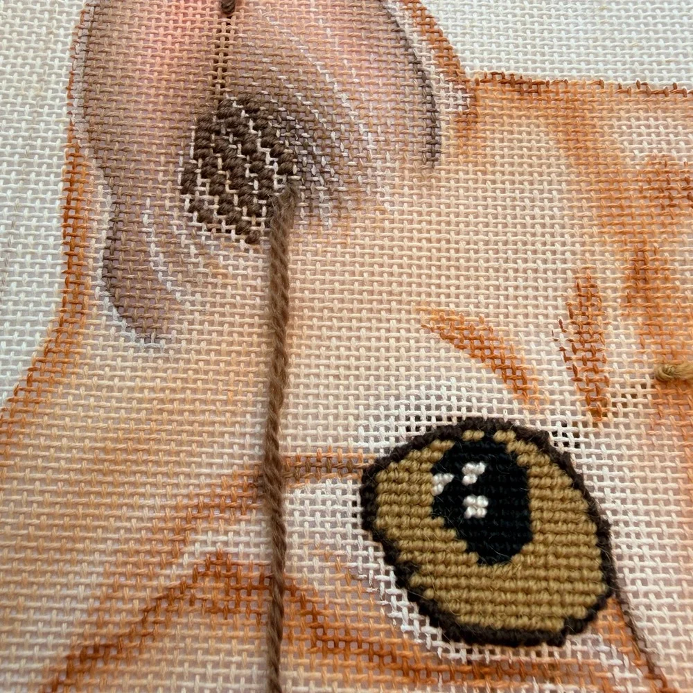 Leigh Designs Hand Painted Tabby Cat Needlepoint Canvas Partially Stitched